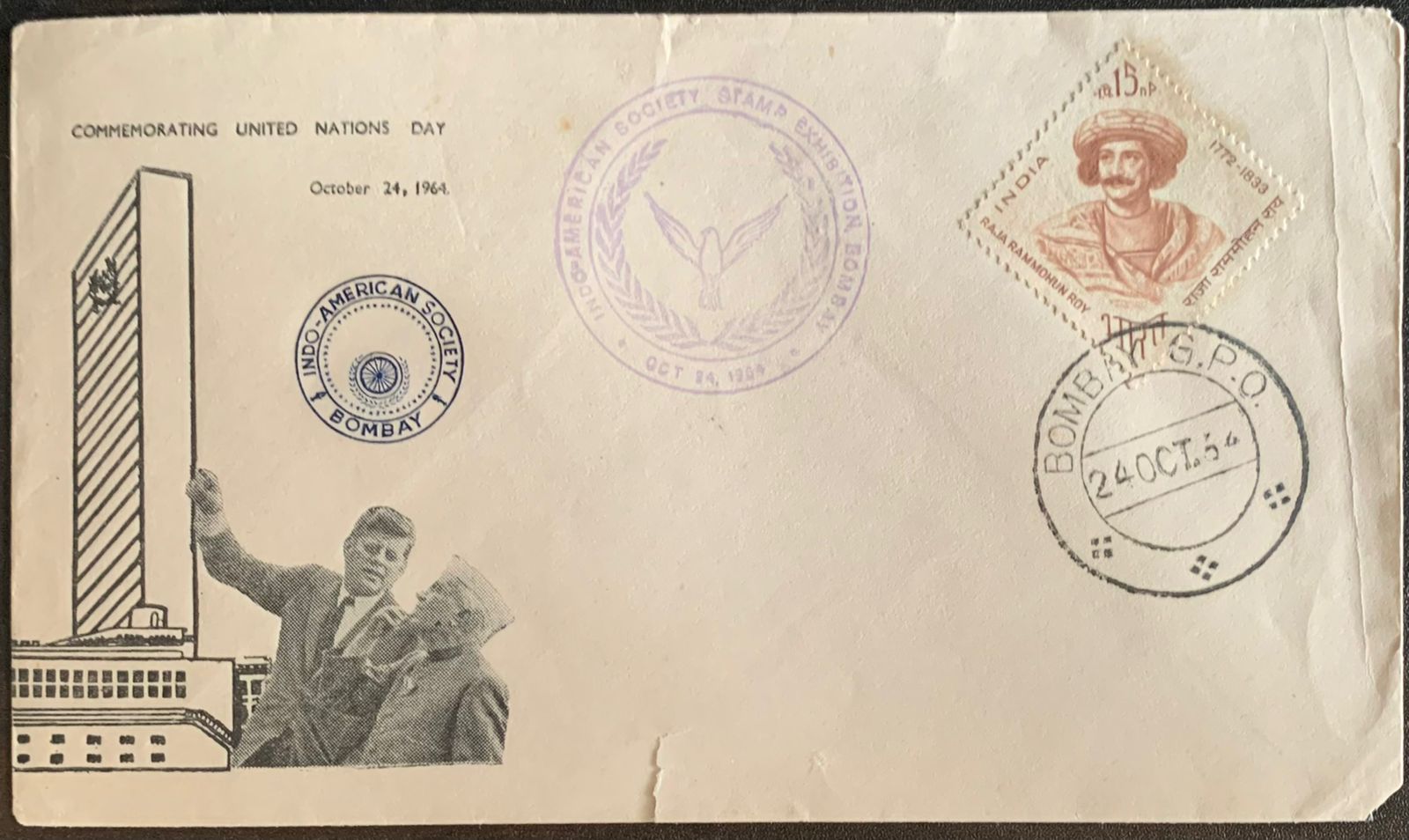 India 1964 Cover Commemorating United Nations Day Nehru & Kennedy