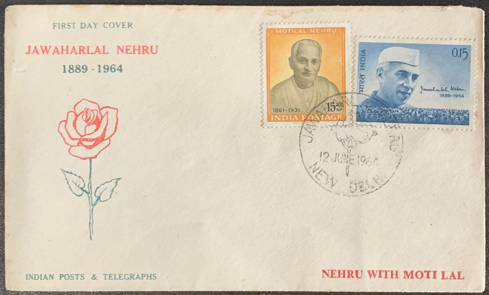 India 1964 Nehru with Motilal Combination FDC First day Cover