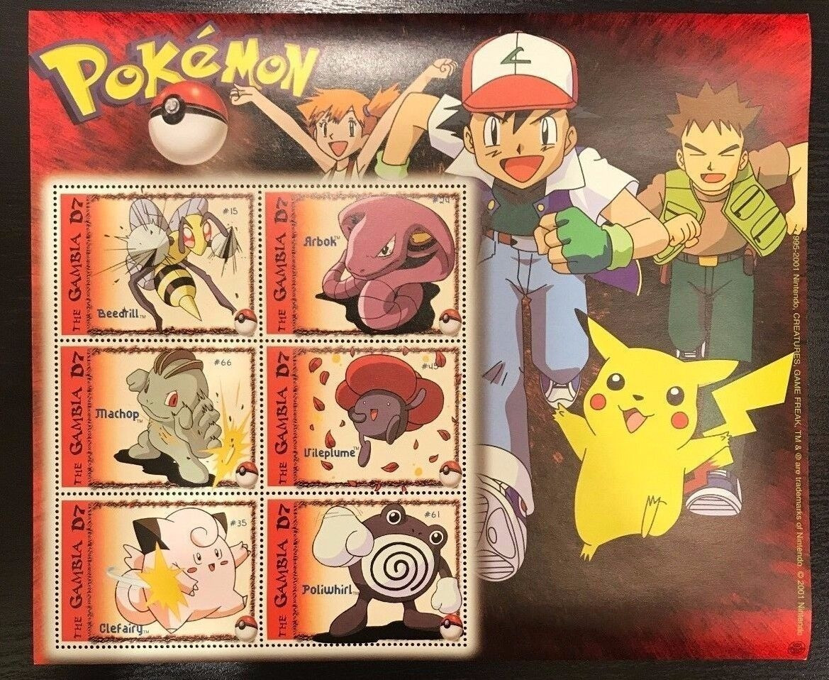 Gambia 2001 Pokemon Stamp 6 different Pokemon creatures-Sheetlet of 6 MNH
