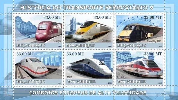 Mozambique 2009 History of Trains European High Speed Train M/S MNH