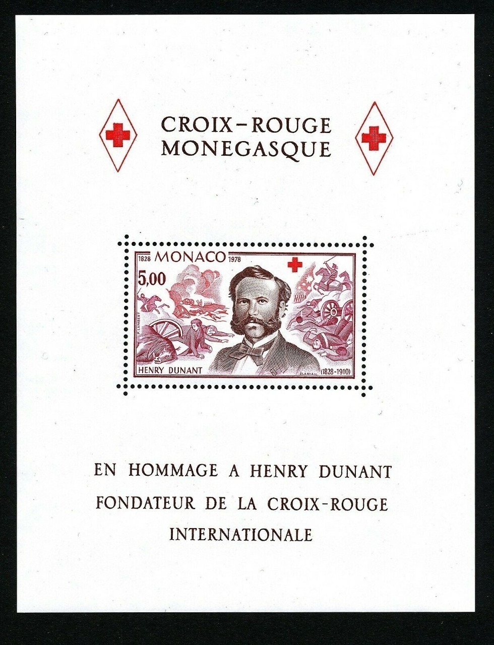 Monaco 1978 Red Cross Henri Dunant M/S MNH
