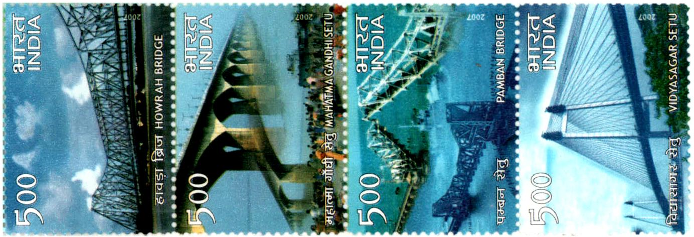 India 2007 Landmark Bridges of India Vertical Setenant MNH