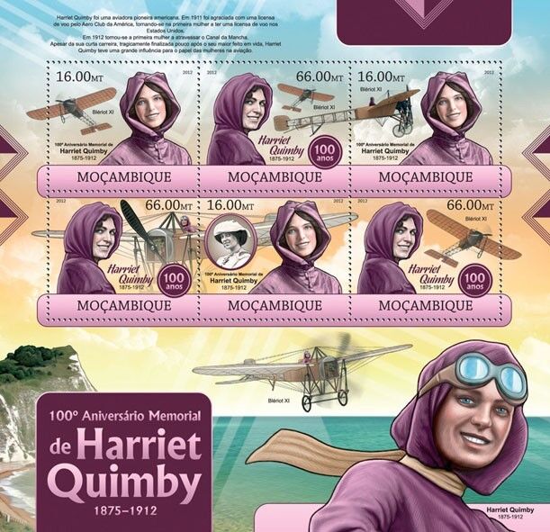 Mozambique 2012 Harriet Quimby Pioneer Aviator Bleriot XI Aircraft M/S MNH