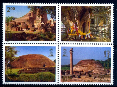India 1997 INDEPEX Buddhists Cultural Sites Setenant MNH