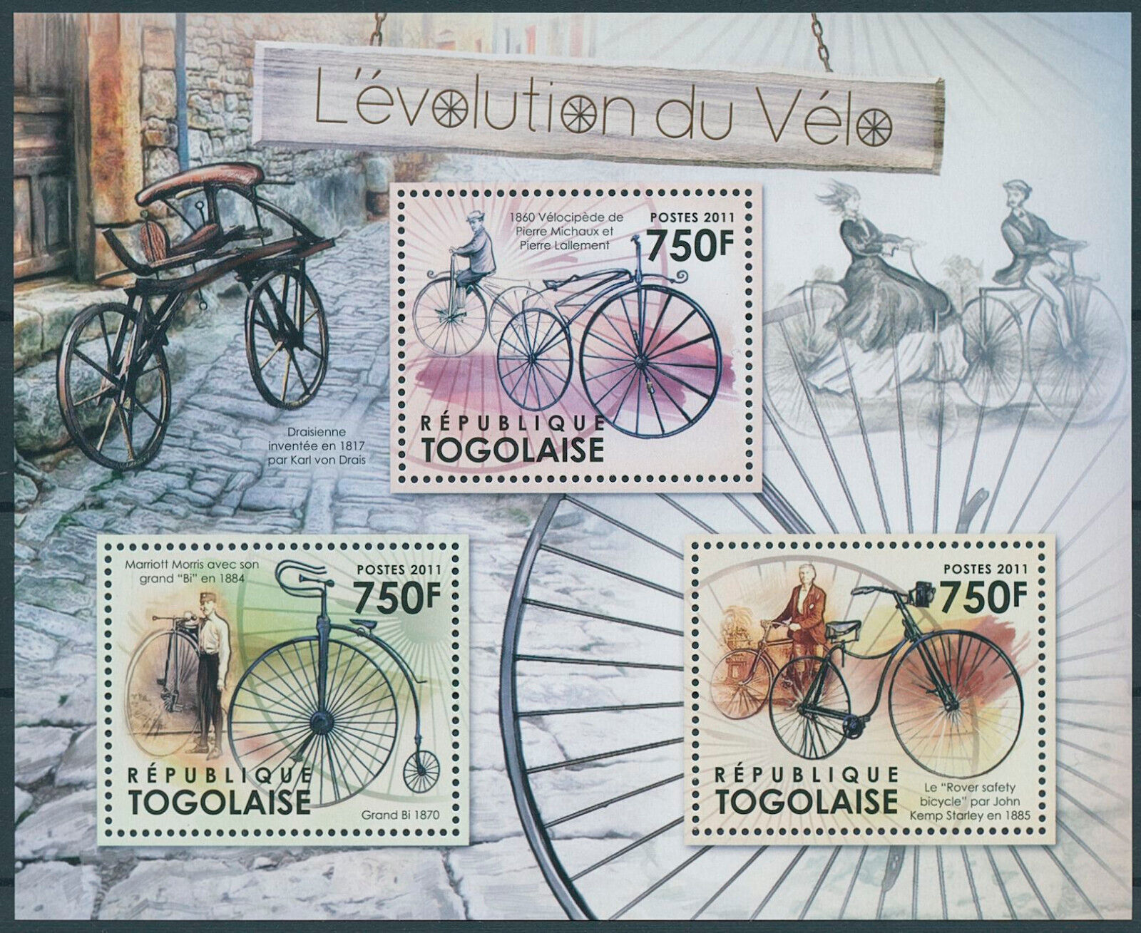Togo 2011 Bicycles Evolution of Bicycle Penny Farthing M/S MNH
