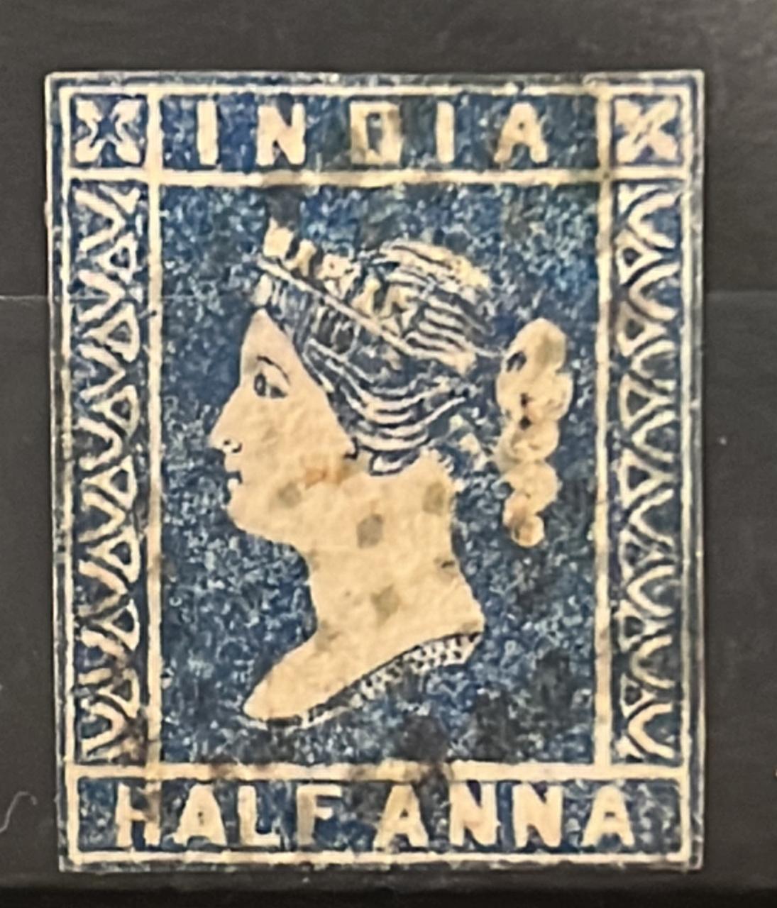 India 1854 SG6 1/2 Anna Die II Blue Litho Used SG Cat Val £140