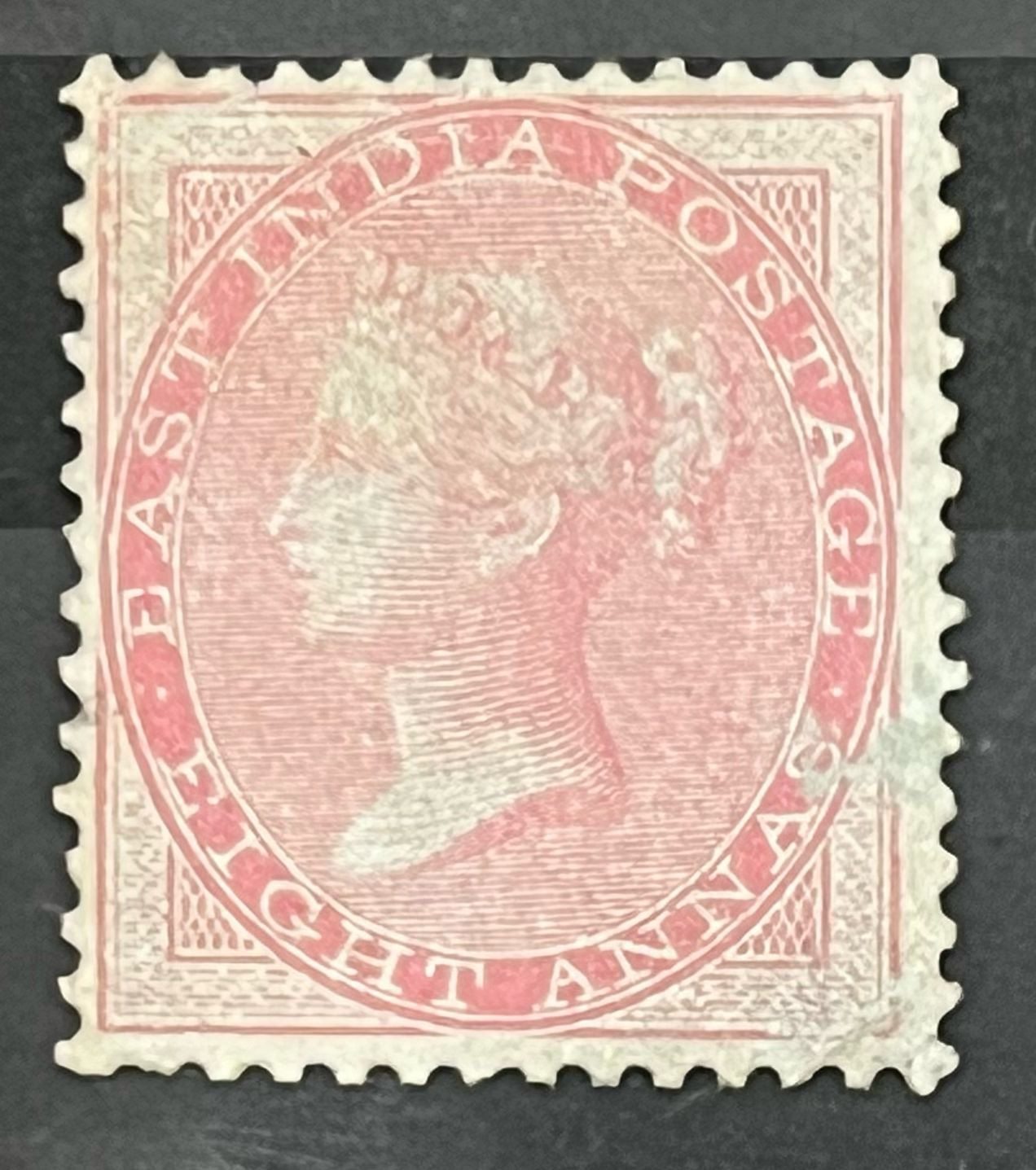 India 1855 QV East India NO WATERMARK SG 36 8as Caramine on BLUISH PAPER Mint ( Second Perforated Stamp on India ) SG Cat Val £1300