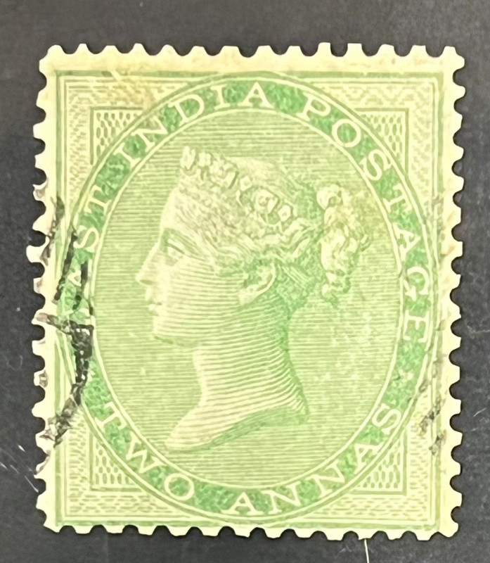 India 1856 QV East India NO WATERMARK SG 50 2as Green UNISSUED  Fine Used VERY RARE SG Cat Val £4750