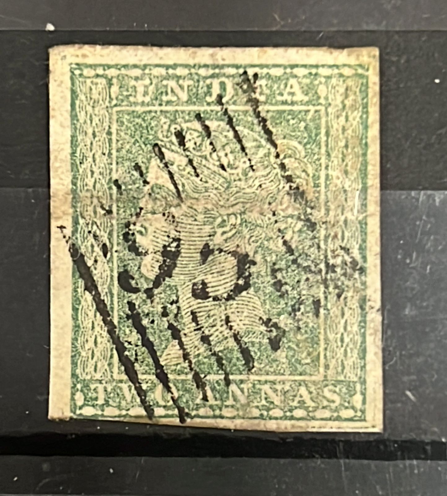 India 1854 SG31 Two Annas Green Typo Used SG Cat Val £60