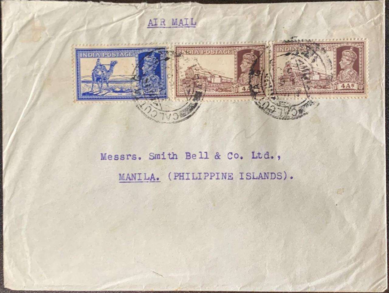 India 1937 Cover with Airmail Stamps to Manila Philippines Islands