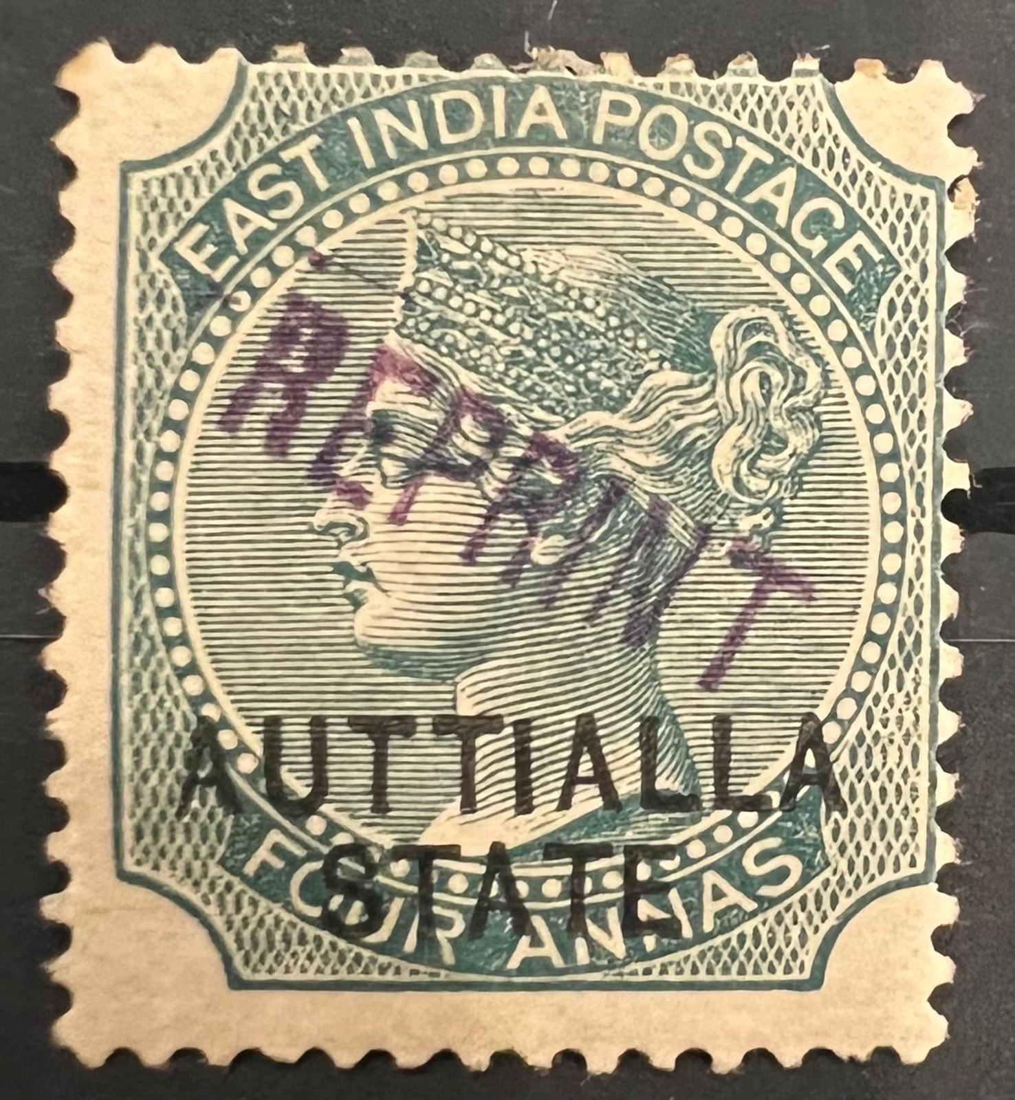 India Patiala State 1885 QV 4as AUTTIALA Overprint REPRINT Scarce