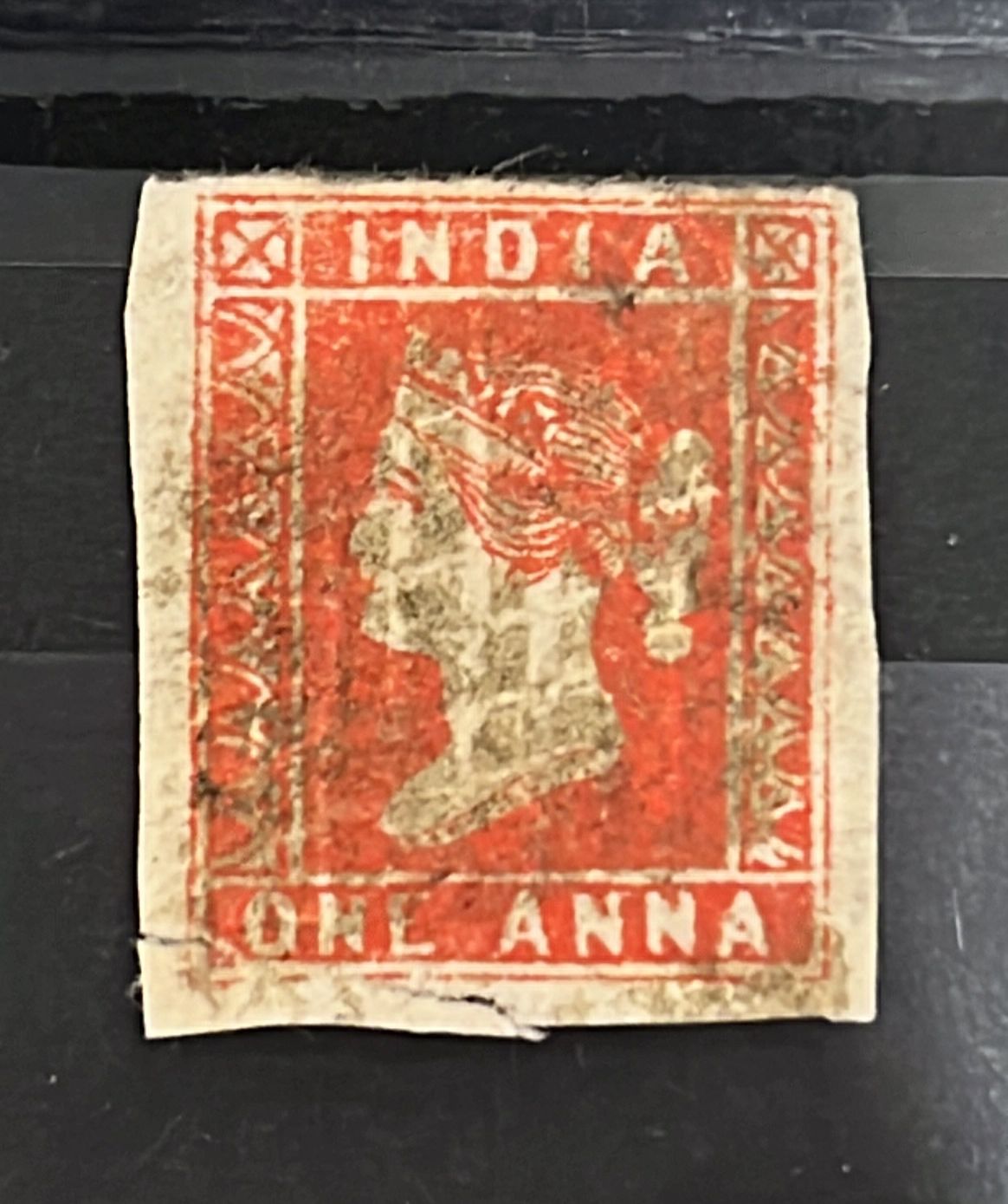 India 1854 SG11 1 Anna Die I Deep Red Litho Used Cut in Margin SG Cat Val £140