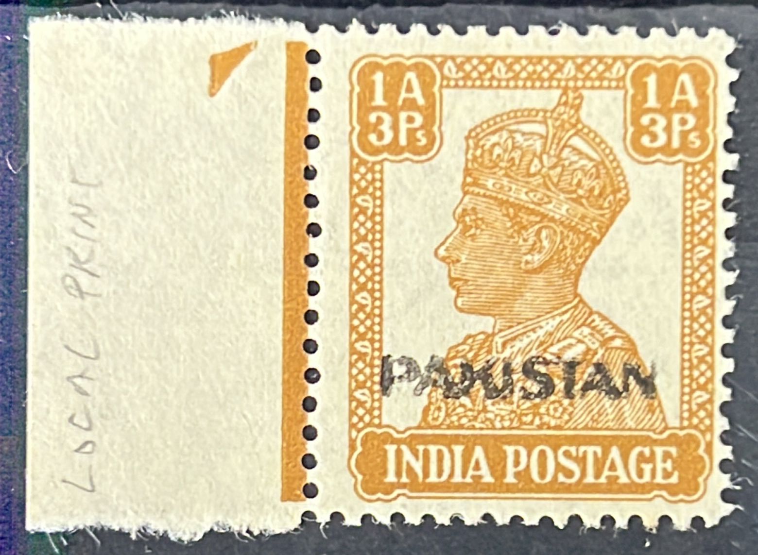 India 1947 Pakistan Local Overprint on KGVI Stamp Mint
