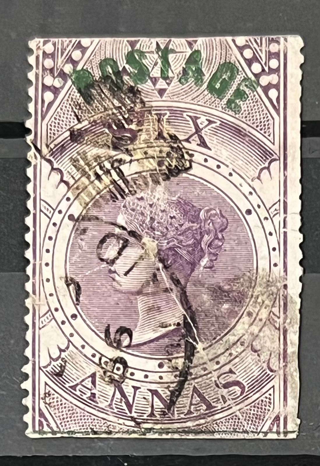 India 1866 QV 6a 'Postage' Overprint Type 15 SG 66 Used Rare SG Cat Val £160