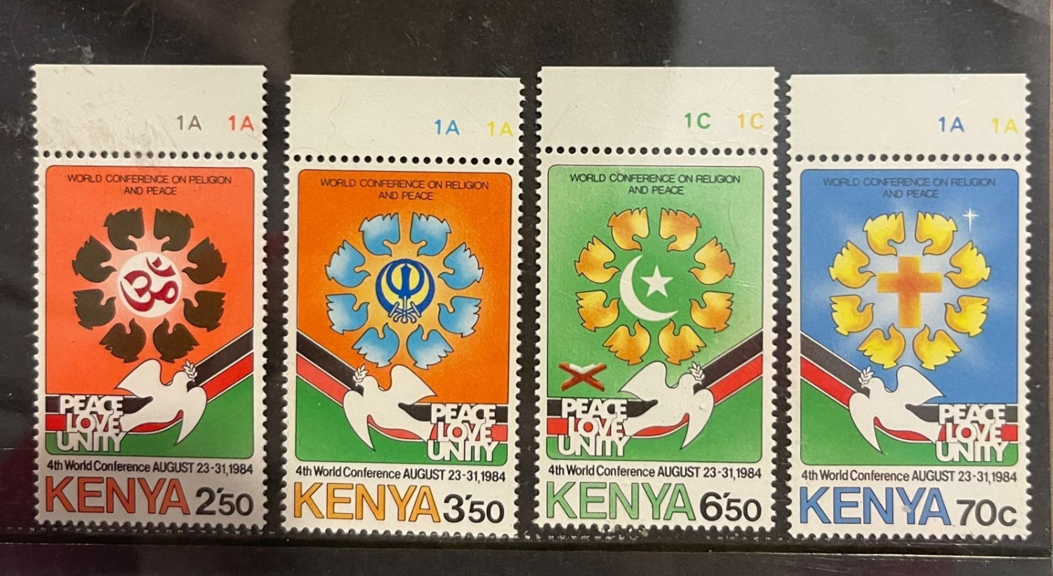 Kenya 1984 World Peace Conference Religions Symbols Hindu Sikh Muslim Christian Symbols 4v set MNH