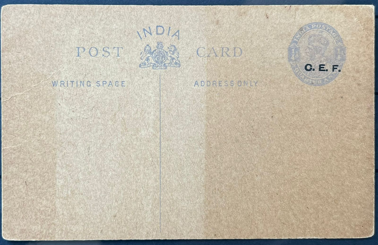 India 1920 KGV CEF C.E.F Overprint Postcard “UNISSUED” Rare
