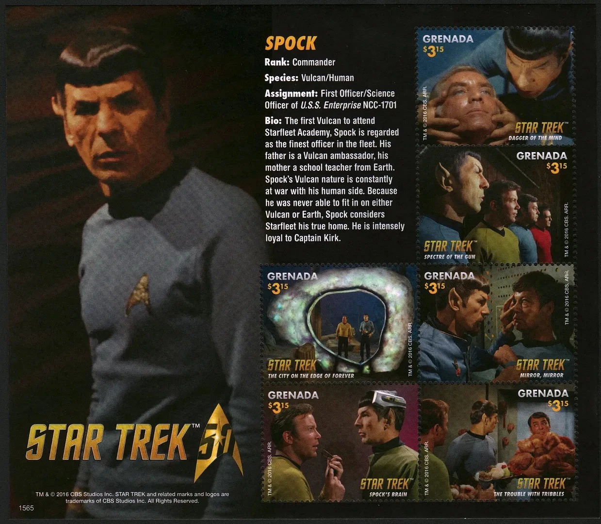 Grenada 2015 Star Trek Spock M/S MNH