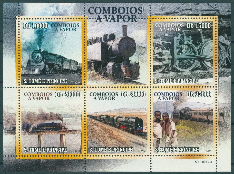 Sao Tome 2010 Trains Stamps Railways Rail Locomotives M/S MNH