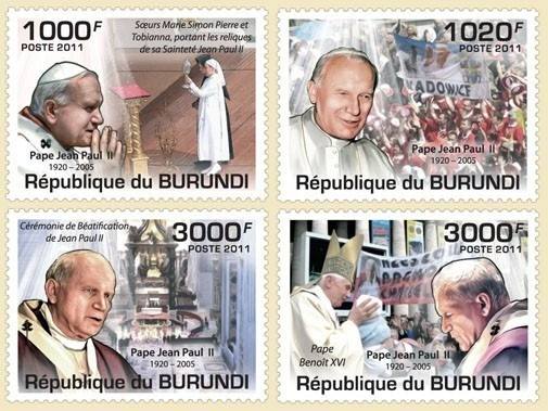 Burundi 2011 Beatification Ceremony of POPE JOHN PAUL II Stamp Set 4v  MNH
