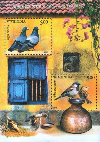India 2010 Pigeons & Sparrows Miniature Sheet MNH