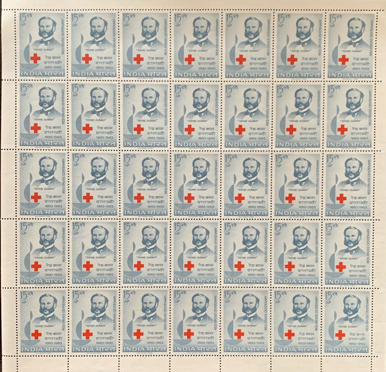 India 1963 Red Cross Centenary  Henri Dunant Full Sheet