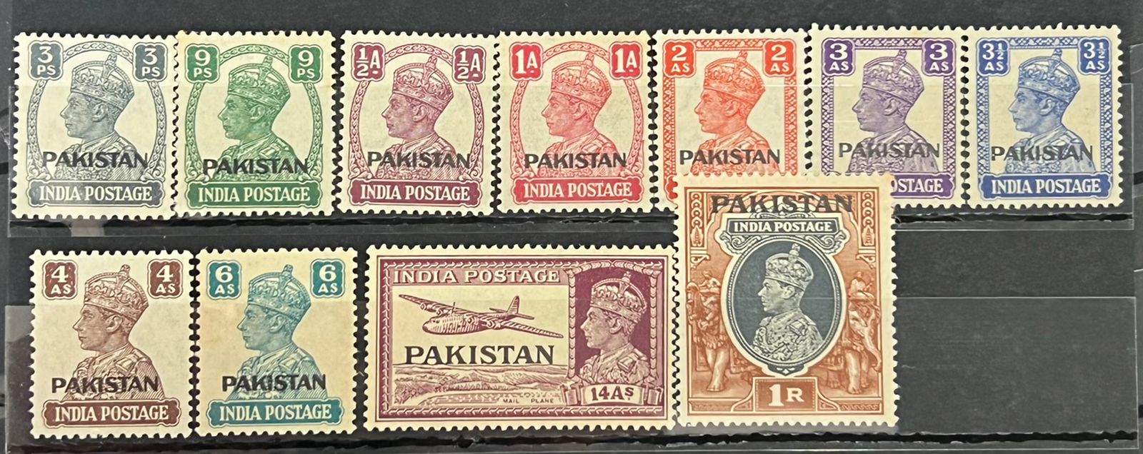 India KGVI Overprinted with Pakistan 1947 SG1-14 Complete Set to 1Re Mint