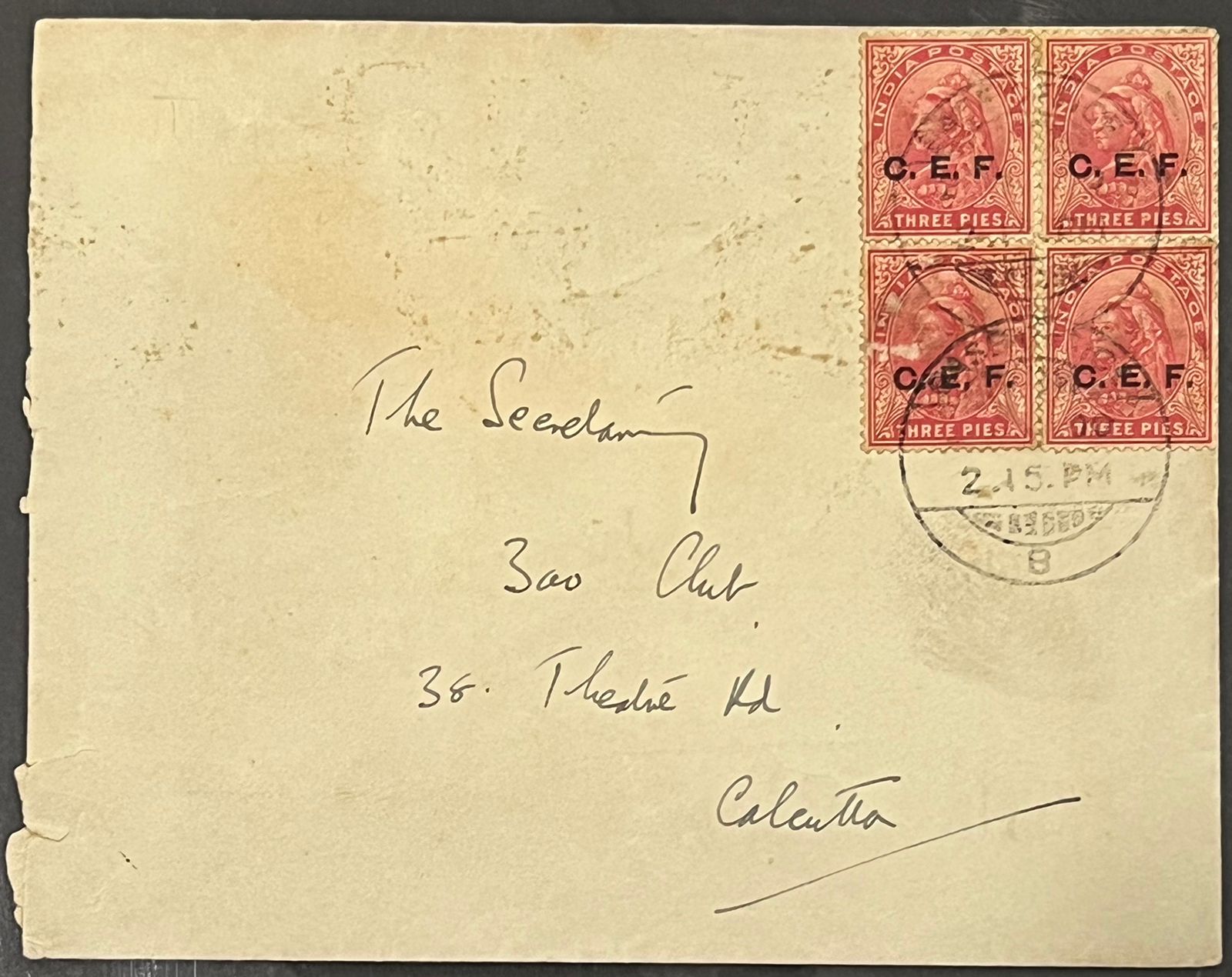 India 1900 QV C.E.F China Expeditionary Forces Cover to Calcutta