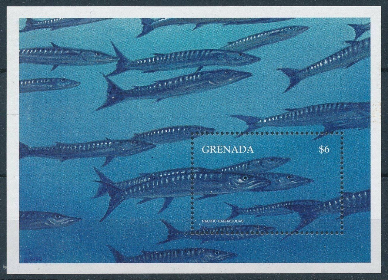 Grenada Marine Life Fish Pacific Barracudas Souvenir M/S MNH