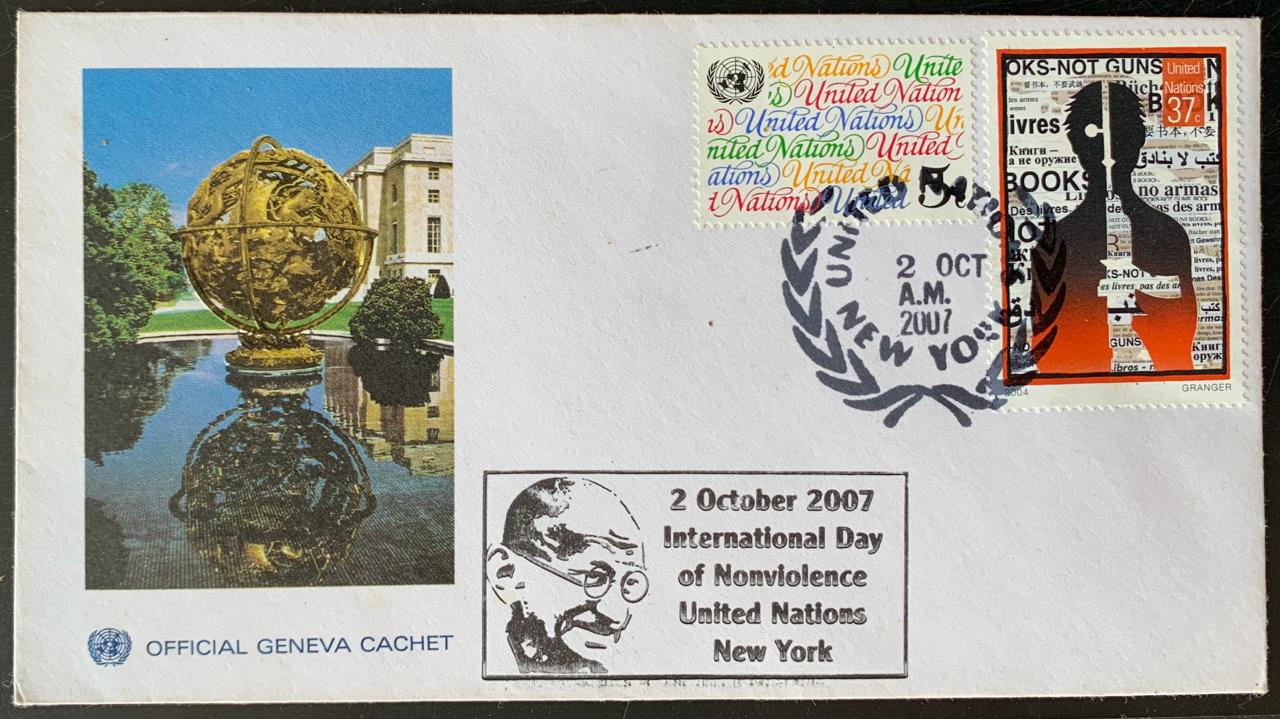 United Nations 2007 International Day of Nonviolence Mahatma Gandhi Catchet on Cover