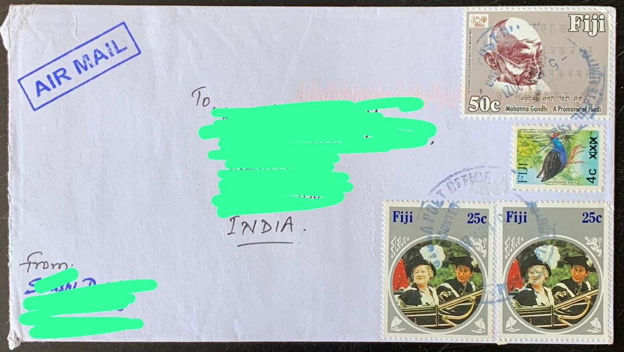 Fiji 2019 Mahatma Gandhi Stamp used Commercially on Cover with dely cancellation on back